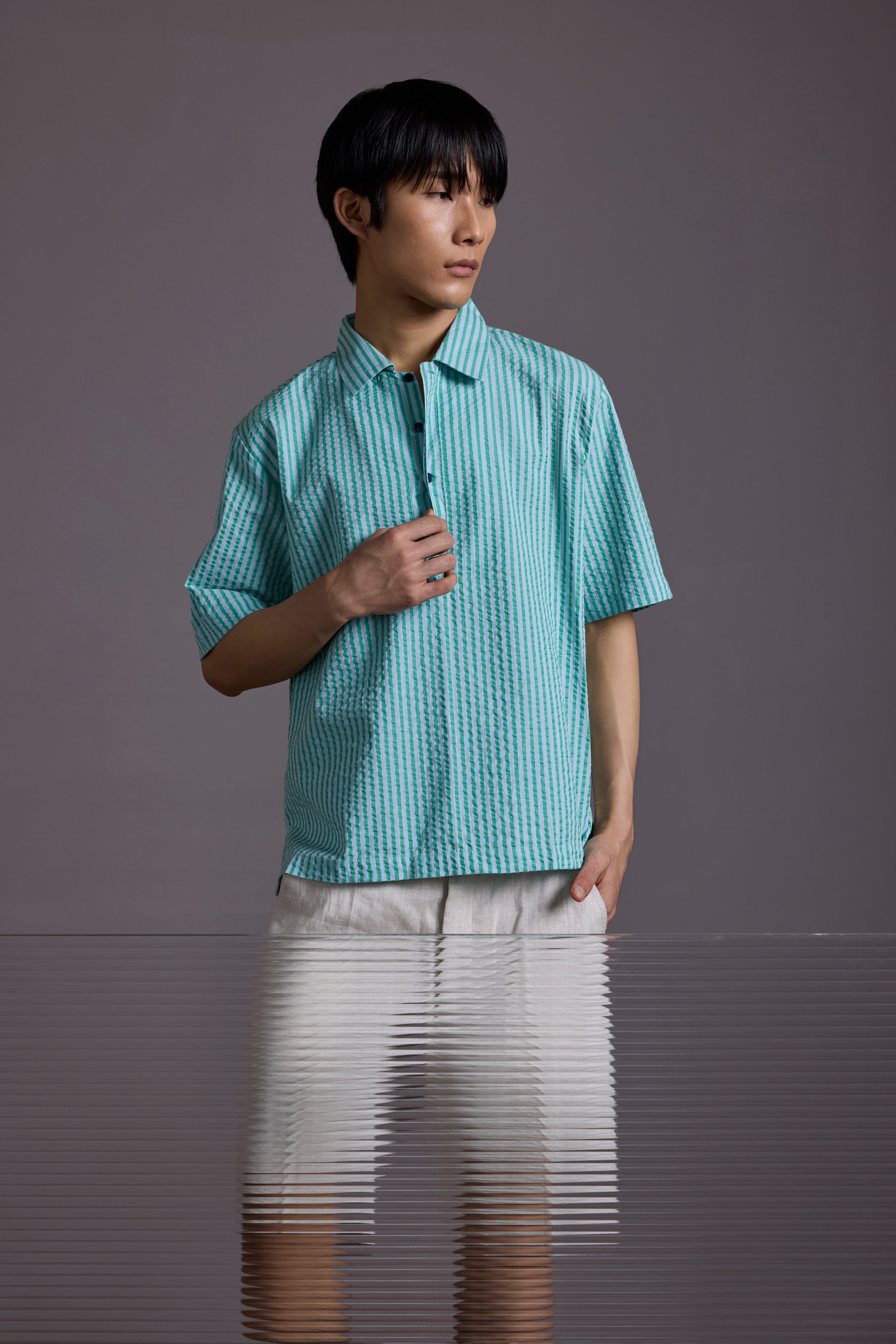 MINT STITCH POPOVER SHIRT