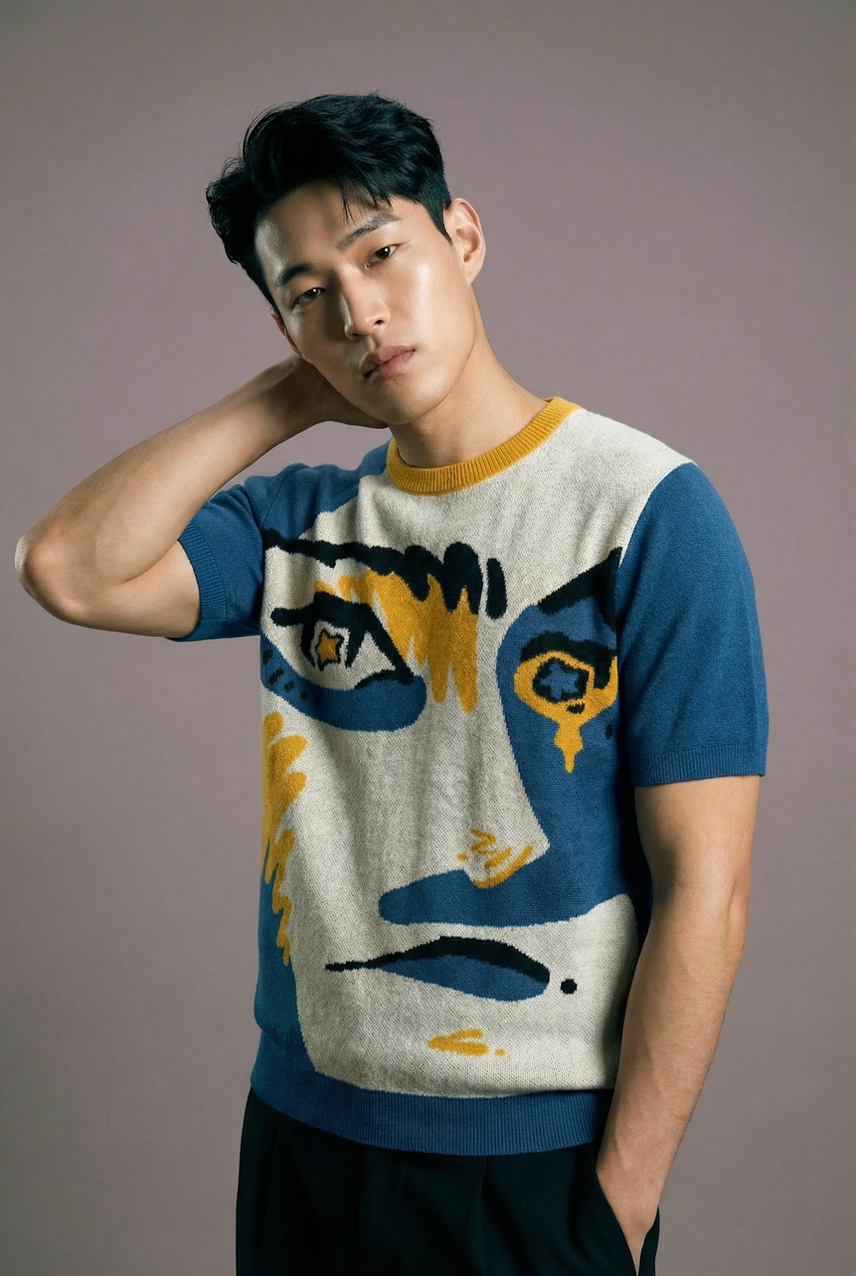 Abstract Face Knitted T-Shirt