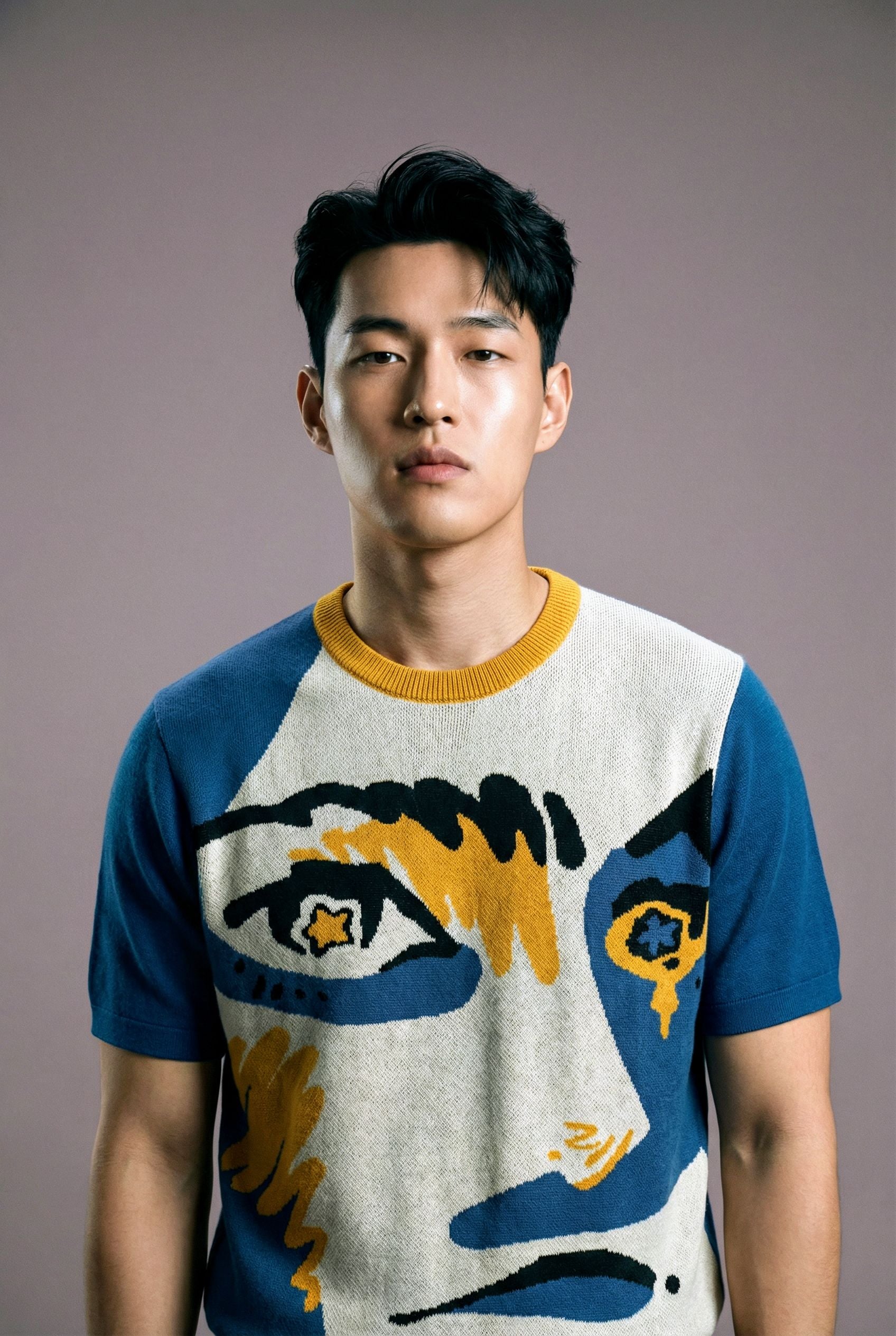 Abstract Face Knitted T-Shirt